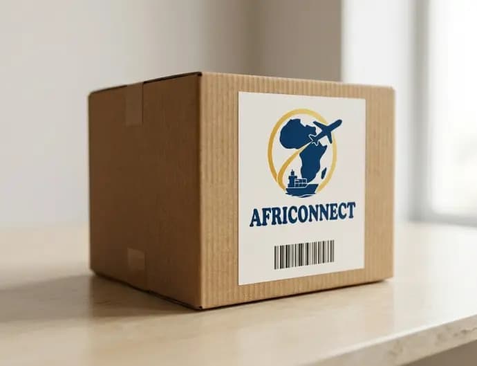 Carton Africonnect étiqueté avec son code-barres