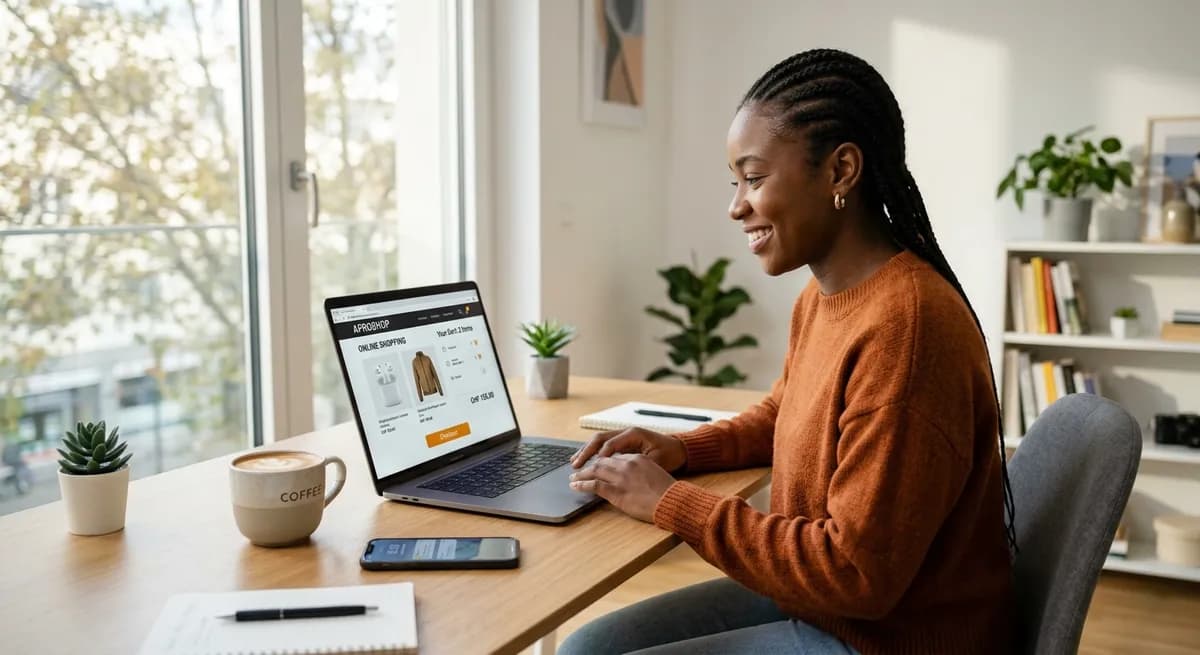 Cliente passant une commande en ligne depuis son ordinateur portable