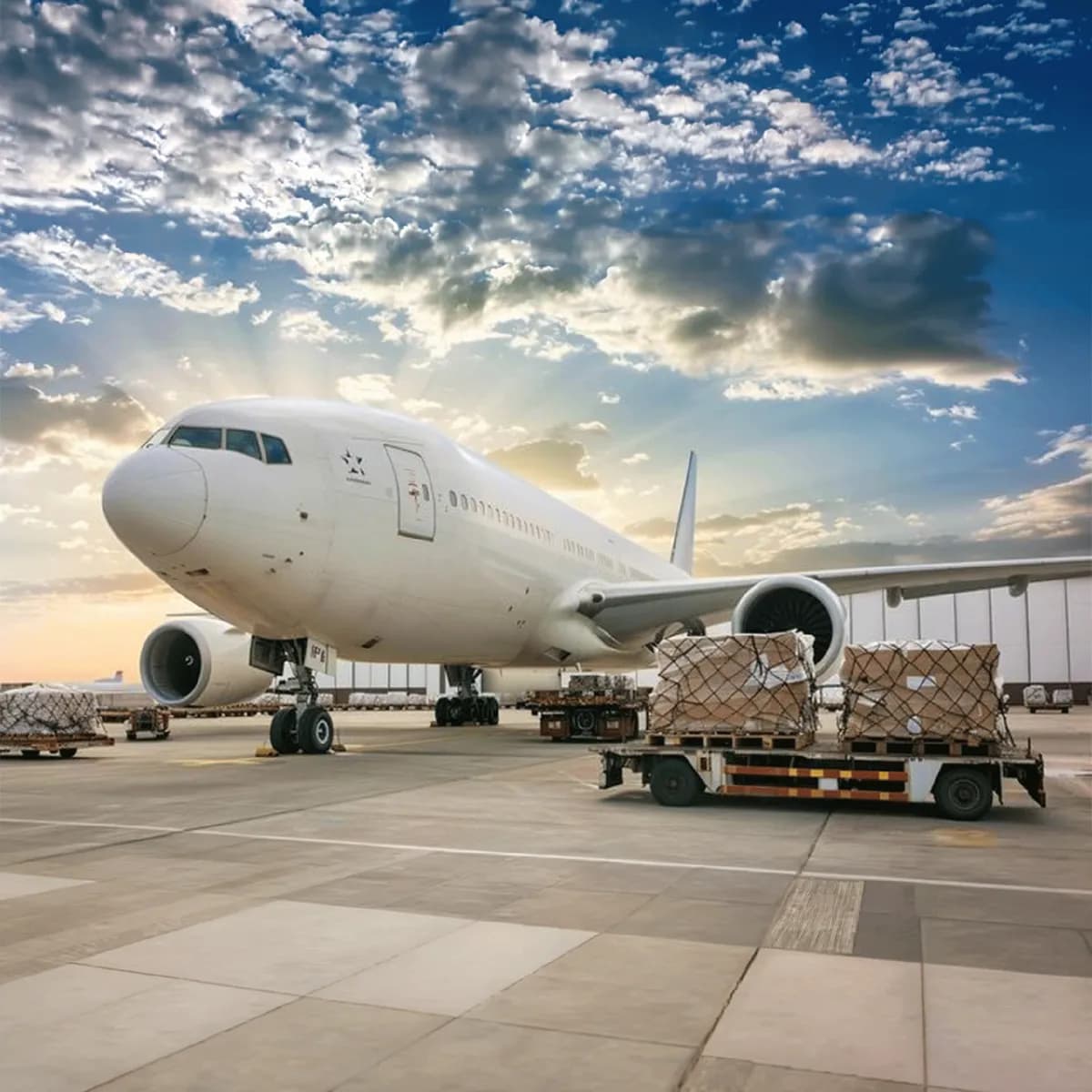 Avion cargo en cours de chargement sur le tarmac